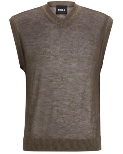 BOSS Regular-fit Sleeveless Sweater - Gray