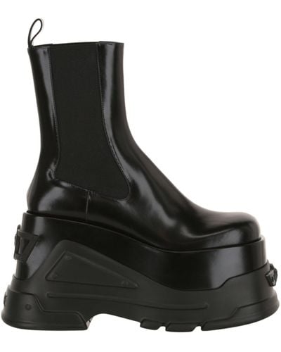 Versace Platform Leather Ankle Boots - Black