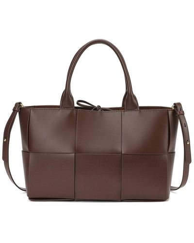 Tiffany & Fred Smooth Woven Leather Top Handle Tote - Brown