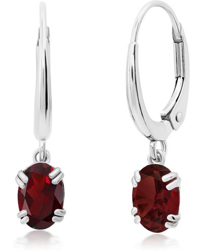Nicole Miller 10k White Or Yellow Gold Oval Cut 6x4mm Gemstone Dangle Lever Back Earrings For - Red