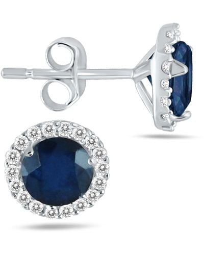 Monary Sapphire And Diamond Stud Earrings - Blue
