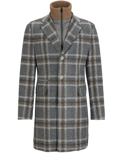 BOSS Slim-fit Coat With Zip-up Inner - Gray