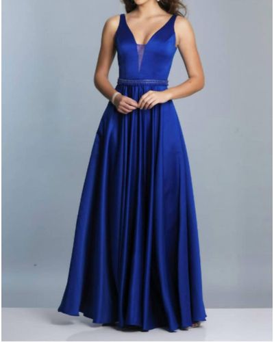 Dave & Johnny A Line Evening Gown - Blue