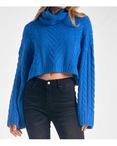 Elan Chunky Cable Bell Sleeve Sweater - Blue