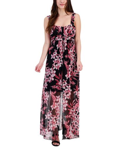 Connected Apparel Floral Long Maxi Dress - Red