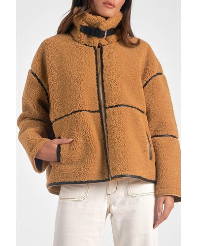 Elan Dutton Faux Shearling Coat - Brown