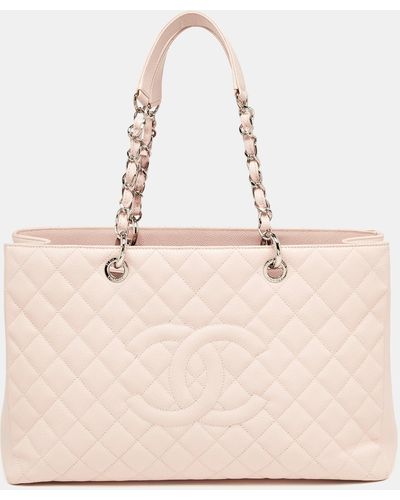 Chanel Quilted Caviar Leather Grand Shopping Tote - Pink