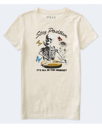 Aéropostale Stay Positive Skeleton Graphic Tee - Natural