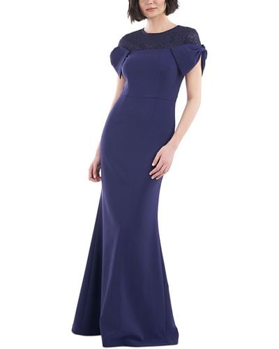 JS Collections Lace Trim Knot Sleeve Evening Dress - Blue