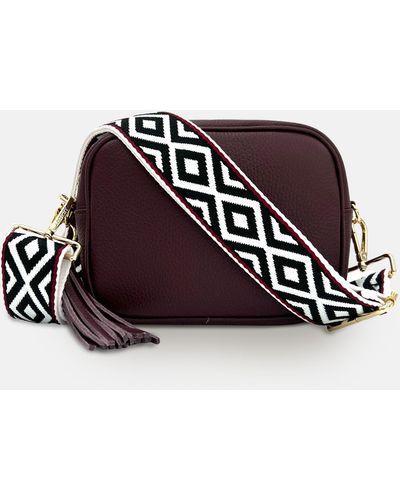Apatchy London Port Leather Crossbody Bag With Black & Aztec Strap - White