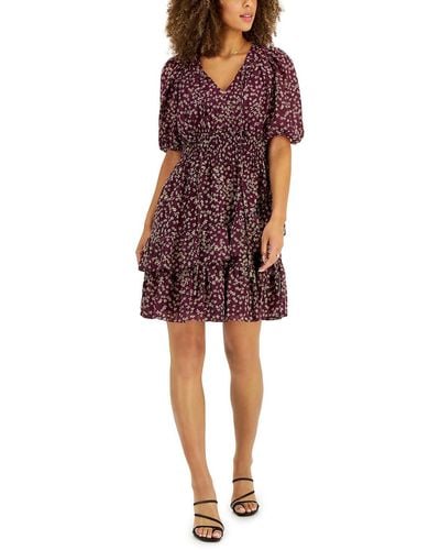 Taylor Petites Ditsy-print Smocked Fit & Flare Dress - Red