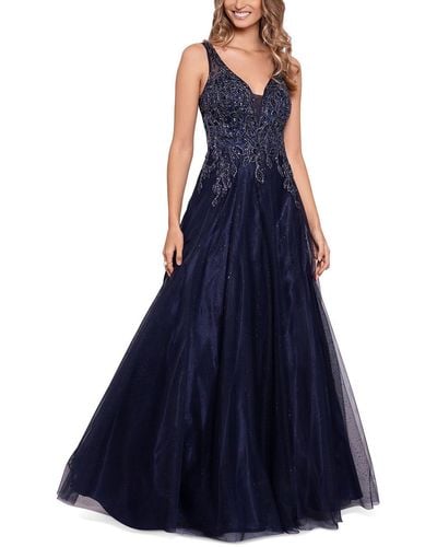 Xscape Embellished Sleeveless Evening Dress - Blue