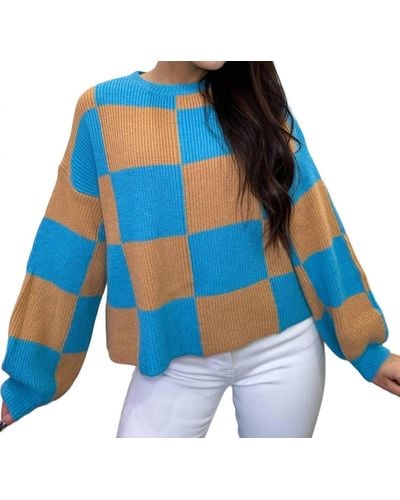 ..,merci Checkered Charm Knit Sweater - Blue
