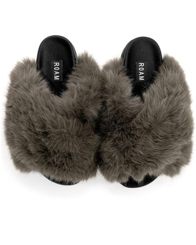 Roam Mink Cloud Faux Fur Slippers - Black