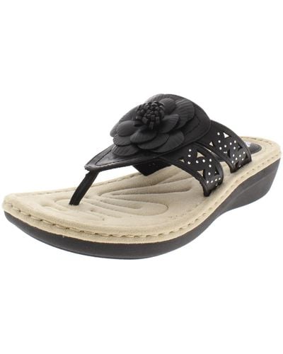 White Mountain Cynthia Faux Leather Thong Wedge Sandals - Black