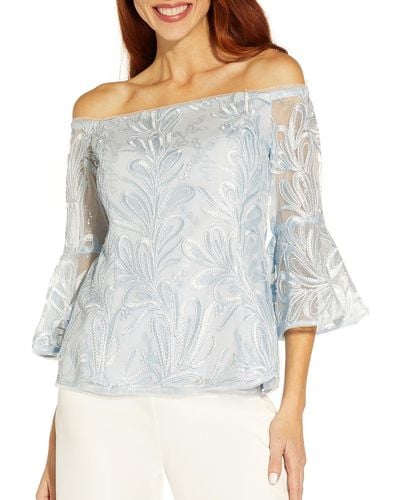 Adrianna Papell Off-the-shoulder Soutache Blouse - Gray