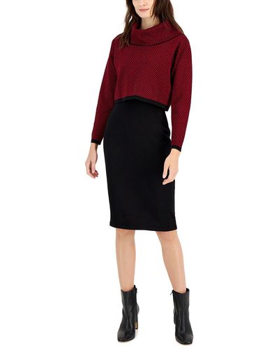 Taylor Cowl Neck Laye Sweaterdress - Red