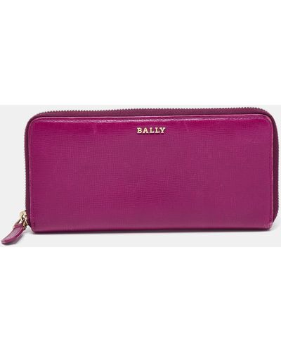 Bally Leather Zip Around Wallet - Purple