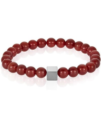 Crucible Jewelry Crucible Los Angeles 8mm Hematite Cube And Agate Beads Stretch Bracelet - Red