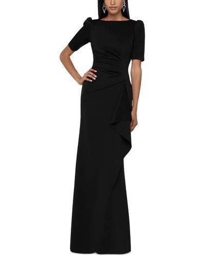 Xscape Layered Stretch Maxi Evening Dress - Black