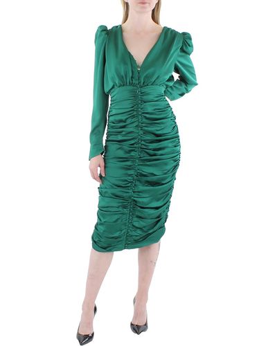 Beulah London Ruched Button Neck Midi Dress - Green