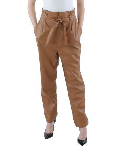 Steve Madden Faux Leather High Rise Paperbag Pants - Brown