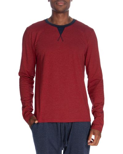 Unsimply Stitched Long Sleeve Contrast Crew - Red