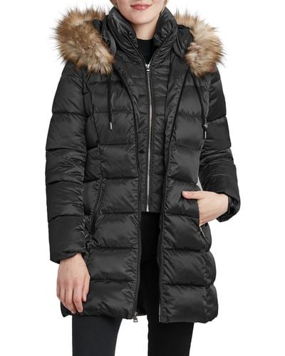 Laundry by Shelli Segal Satin Cold Weather Puffer Jacket - Black