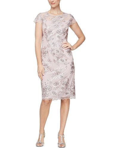 Alex Evenings Lace Embroidered Cocktail Dress - Pink