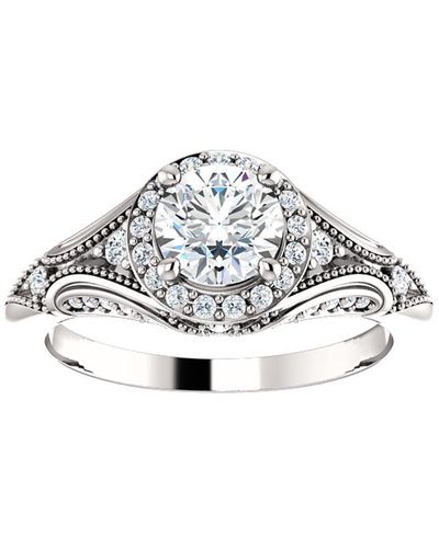 Pompeii3 1ct Vintage Diamond Engagement Round Halo Ring - Metallic