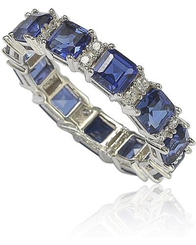 Suzy Levian Sterling Silver Sapphire And Diamond Accent Eternity Band - Blue