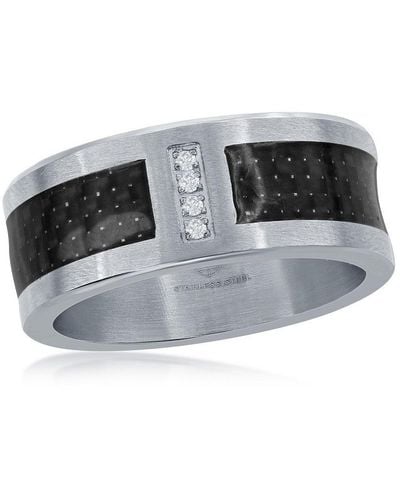 Black Jack Jewelry Stainless Steel Black Carbon Fiber Cz Ring - Metallic