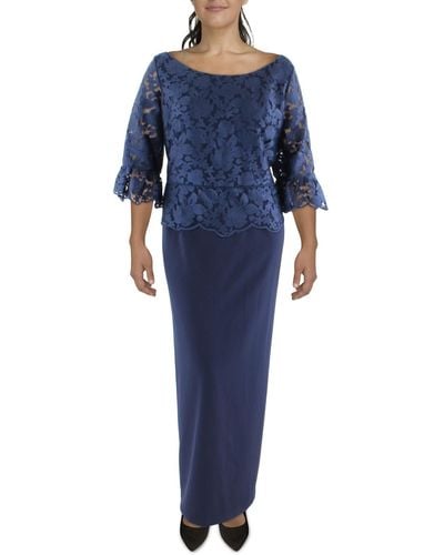 JS Collections Plus Lace Formal Evening Dress - Blue
