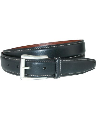CrookhornDavis Ciga Calfskin Leather Casual Belt With Contrast Stitch - Black