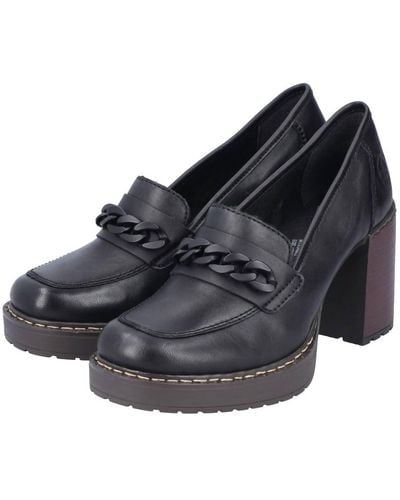 Rieker Block Heel Slip On Shoes - Black