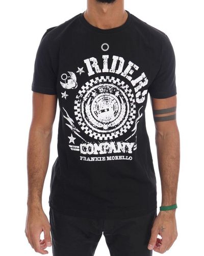 Frankie Morello Black Cotton Riders Crewneck T-shirt
