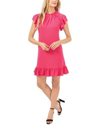 Cece Ruffled Neckline Ruffle Hem Shift Dress - Pink