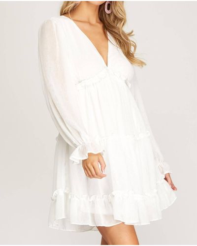She + Sky Long Sleeve Mini Dress - White