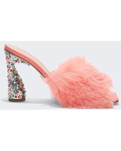 Paul Andrew Arc Fluffy Jeweled Mules - Pink