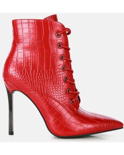 LONDON RAG Escala Croc Lace-up Stiletto Boots - Red