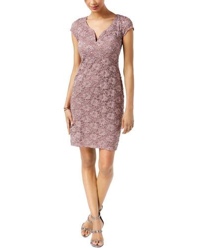 Connected Apparel Petites Lace Sequined Cocktail Dress - Red