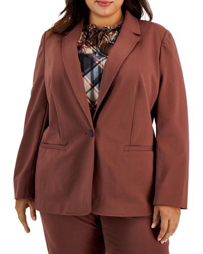 BarIII Plus Notch Collar Suit Separate One-button Blazer - Brown