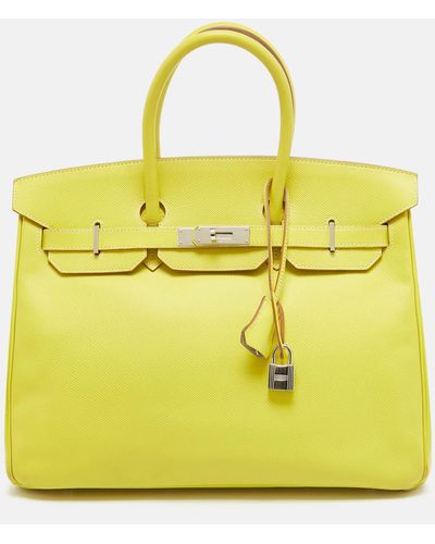 Hermès Soufre/gris Perle Epsom Leather Palladium Finish Birkin 35 Bag - Yellow