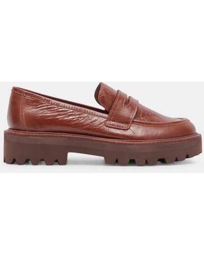 Dolce Vita Malila Loafers Brown Crinkle Patent - Red