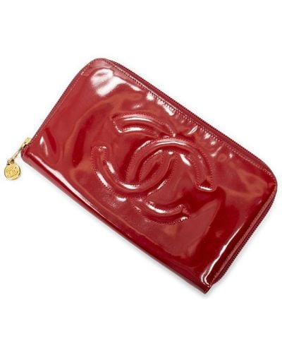 Chanel Cc Zip Around Long Wallet - Red