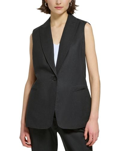 Calvin Klein Petites Collar Linen Vest - Black