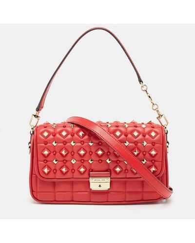 Michael Kors Quilted Leather Small Studded Bradshaw Convertible Shoulder Bag - Red