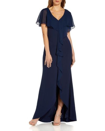 Adrianna Papell Ruffled V-neck Evening Dress - Blue