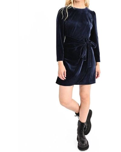 Molly Bracken Velvet Asymmetric Wrap Dress - Blue
