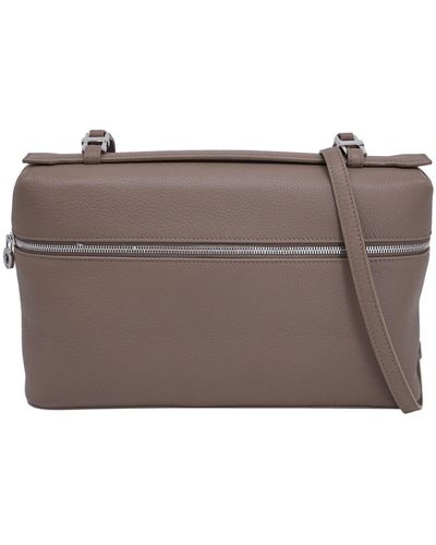 Loro Piana Extra Pocket L27 Shoulder Bag In Beige Calfskin Leather - Brown